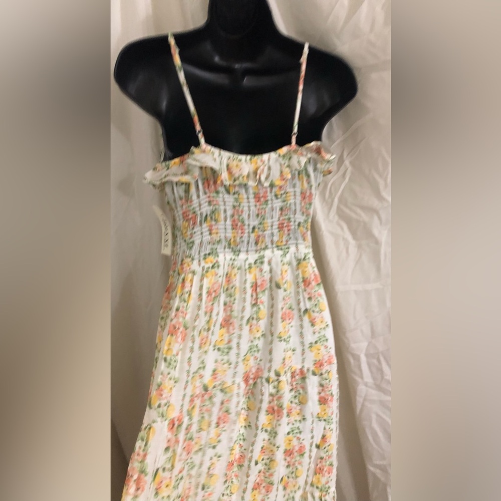 Trixxi floral yellow citrus print garden ruffle bust smocked dress size Small - Picture 14 of 16